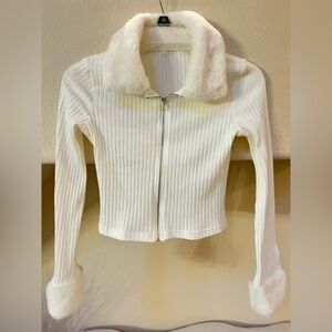 Unk White Fuzzy Collar Cardigan